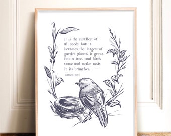 Bible Verse Nursery Print, Neutral Nursery Artwork, Christian Nursery Art Print, Baby Bird Nursery Wall Art, Nursery Home Decor