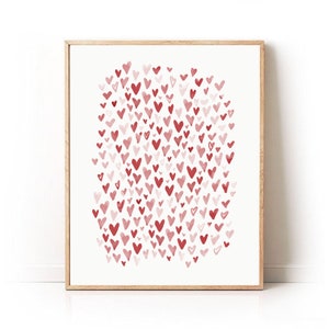 Red Heart Art Print, Red Hearts, Heart Artwork, Lots of Love Print, Valentine Art, Watercolor Hearts, Nursery Home Decor, Simple Heart Art