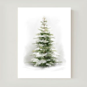Snowy Evergreen Art Print, Christmas Tree Art Print, Winter Pine Tree ...