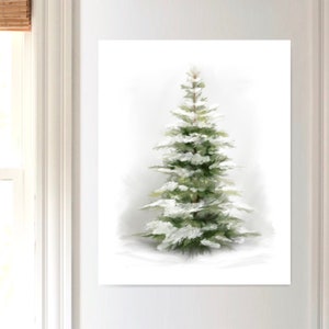 Snowy Evergreen Art Print, Christmas Tree Art Print, Winter Pine Tree ...