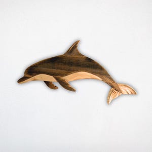 Handcrafted Reclaimed Wood Dolphin Wall Art - Eco-Friendly Marine Sculpture