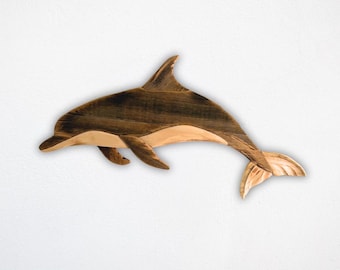 Handcrafted Reclaimed Wood Dolphin Wall Art - Eco-Friendly Marine Sculpture