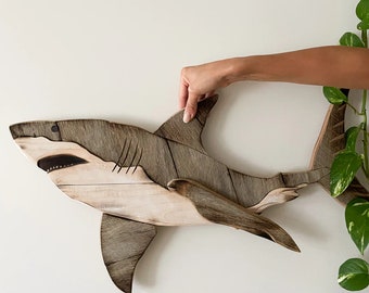 Wood Art / White Shark / Reclaimed Wood / Wood Wall Art / Wood Decor / Recycled Wood / Home Decor / Sustainable Handmade Sculpture