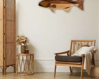 Coral Trout Sculpture | Reclaimed Wood Fish Art | Handmade Marine Wall Decor | Sustainable Coastal Sculpture