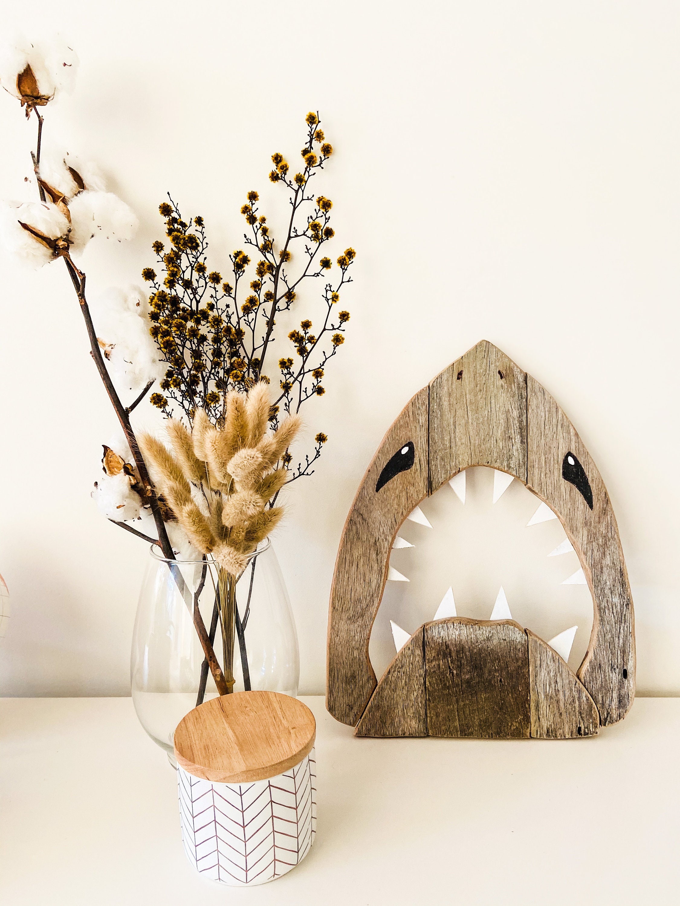 Art Du Bois/Bois Récupéré Jaws Shark Wood Wall Art Decor Recyclé Home Ocean Art