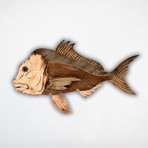 Handcrafted Wooden Snapper Fish Sculpture | Reclaimed Wood Ocean Décor | Eco-Friendly Handmade Wall Art | Unique Home Sculpture
