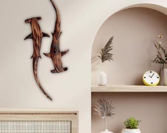 Handcrafted Wooden Hammerhead Shark Sculptures | Reclaimed Wood Wall Art | Eco-Friendly Marine Decor