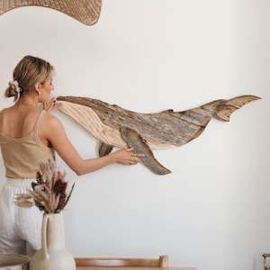 Handcrafted Wooden Humpback Whale Sculpture | Reclaimed Wood Ocean Décor | Eco-Friendly Wall Art | Unique Home Sculpture