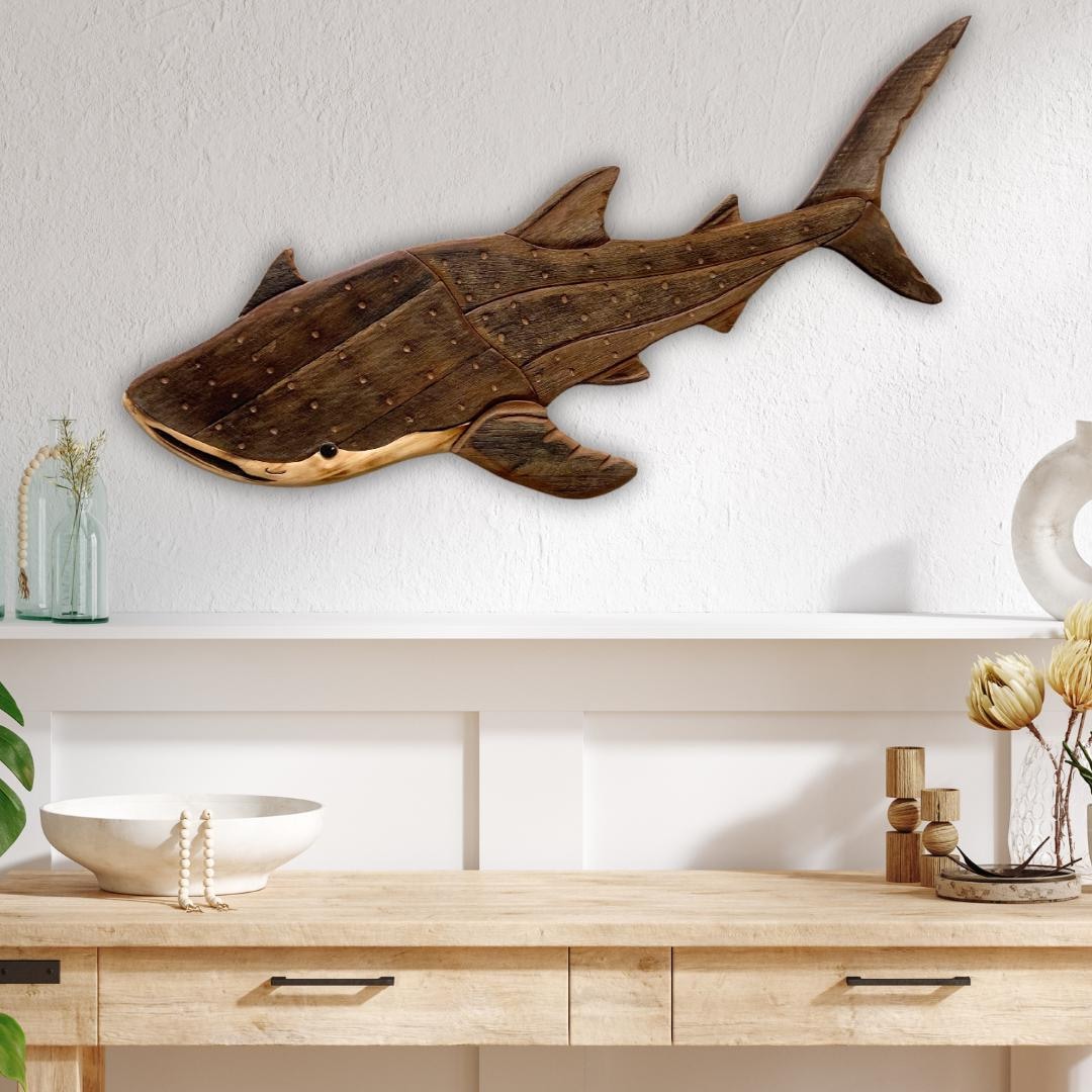 Handcrafted Wooden Whale Shark Sculpture | Reclaimed Wood Ocean