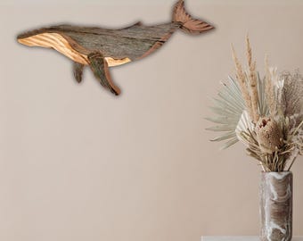 Reclaimed Wood Whale Calf Sculpture: Handmade Coastal Wall Art