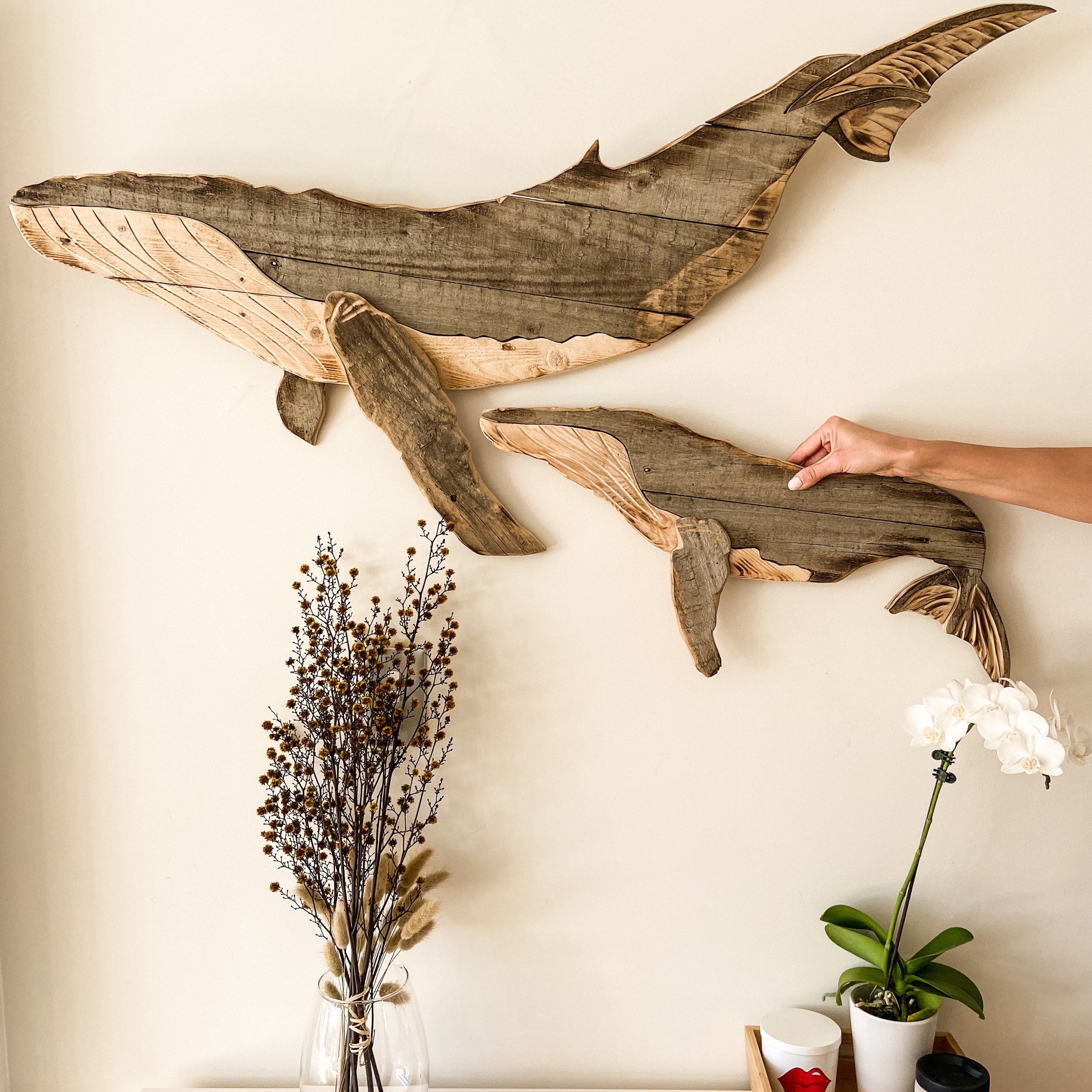 Whale Mother and Calf / Home Décor / Reclaimed Wood / Mother and Calf  Humpbacks / Recycled Wood / Wall Art / Handmade Sculpture -  Denmark