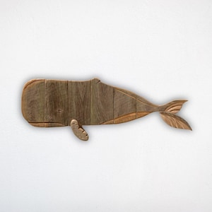 Handcrafted Wooden Sperm Whale Sculpture | Reclaimed Wood Ocean Decor | Eco-Friendly Wall Art | Unique Home Sculpture