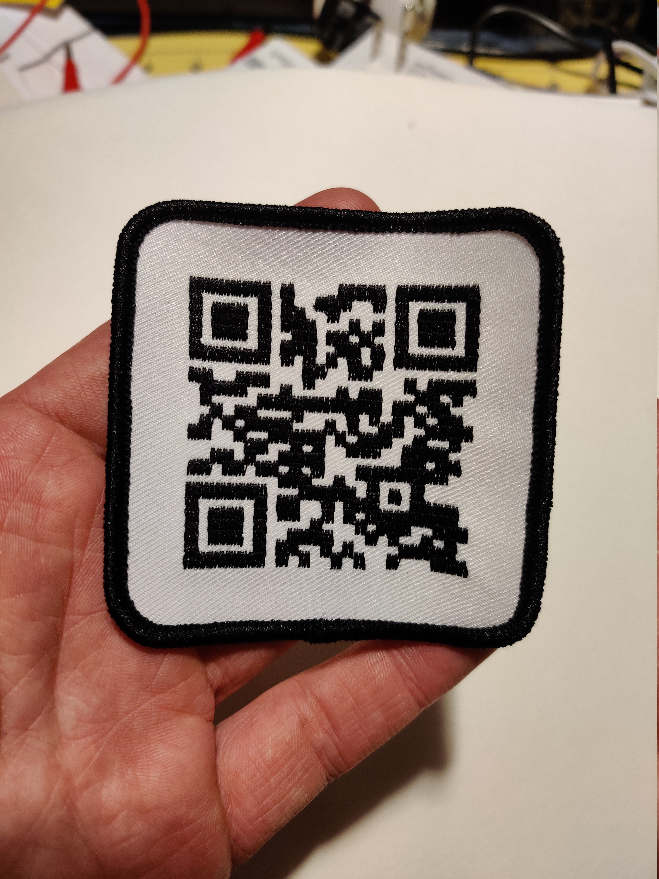 QR Rick Roll Patch Fully Embroidered, Never Gonna Give You Up Video Link,  Dank Meme Patch, Rick Astley Prank Badge