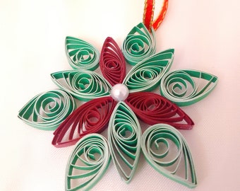 Red and Green Paper Quilled Snowflake, Teacher Gifts, End of Year Teacher Gift, End of Year Student Gift, Coworker Christmas Gift