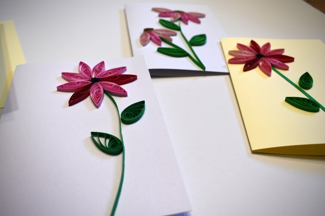 Floral Blank Inside Card Set of 4 Paper Quilled Note Cards - Pink and ...