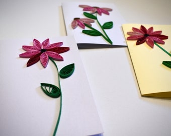 Floral Blank Inside Card Set of 4 Paper Quilled Note Cards - Pink and Red Mixed Designs