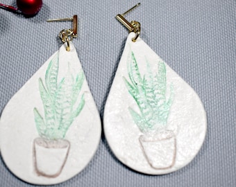 Snake Plant Earrings, Plant Lover Gift, Handmade Paper Clay Earrings, Hypoallergenic