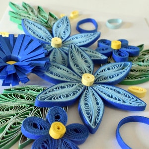 Biglietto di auguri floreale blu quilling, biglietto ricordo, biglietto di quilling di carta, biglietto di compleanno, biglietto con busta e scatola, biglietto di amicizia