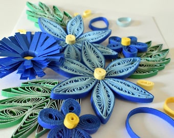 Blue Floral Quilled Greeting Card, Keepsake Card, Paper Quilling Card, Birthday Card, Card with envelope and box, Friendship Card