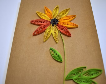 Floral Greeting Card Set of 4 Paper Quilled Blank Inside Cards - Orange, Yellow, and Red Mixed Designs