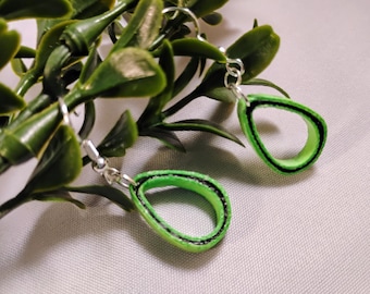 Green and Black Paper Quilled Earrings, Hypoallergenic Posts, Handmade Paper Earrings, Dangle Earrings, First Anniversary Gift