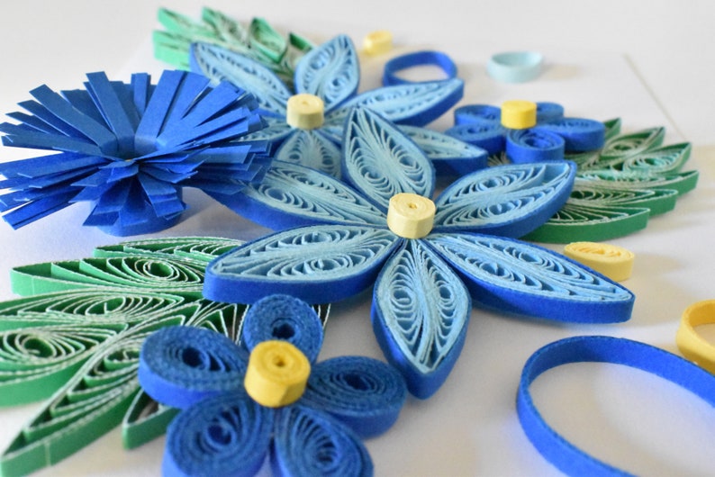 Blue Floral Quilled Greeting Card, Keepsake Card, Paper Quilling Card