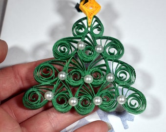 Christmas Tree Removable Paper Quilled Ornament Greeting Card, Tree Paper Quilled Ornament, Paper Filigree Ornament