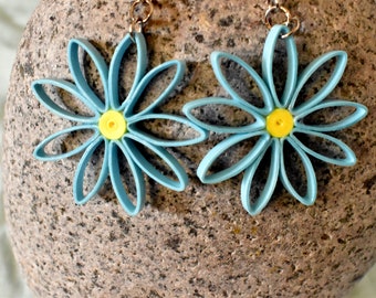 Sustainable Lightweight Daisy Statement Dangly Earrings, Handmade Modern Pinup Earrings, Boho Earrings Dangle, Flower Earrings Dangle