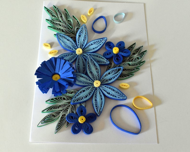 Blue Floral Quilled Greeting Card, Keepsake Card, Paper Quilling Card