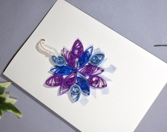 Removable Blue & Purple Quilled Snowflake Ornament Christmas Greeting Card