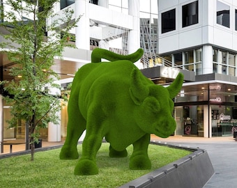 Outdoor Bull Topiary Green Figures covered in Artificial Grass great for Home, Gardens or Business