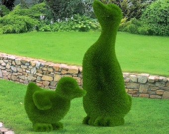 Outdoor Animal Duck and Duckling Topiary Green Figures covered in Artificial Grass great for Home, Gardens or Business