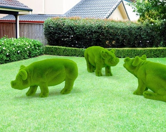 Outdoor Animal Pigs Topiary Green Figures covered in Artificial Grass Landscaping Sculpture great for Home, Gardens , Business, Farm Animals