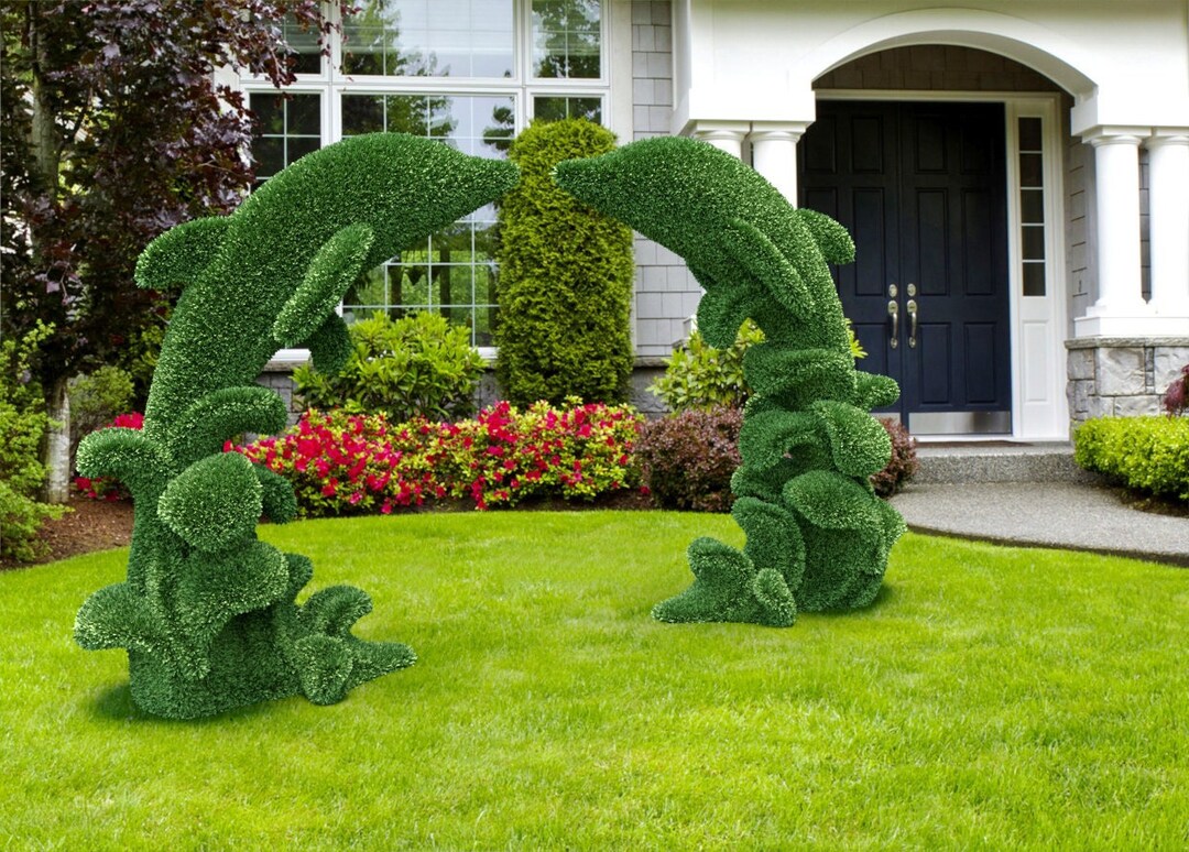 Dolphin Riding Waves Topiary: Artificial Grass Green Figure - Etsy