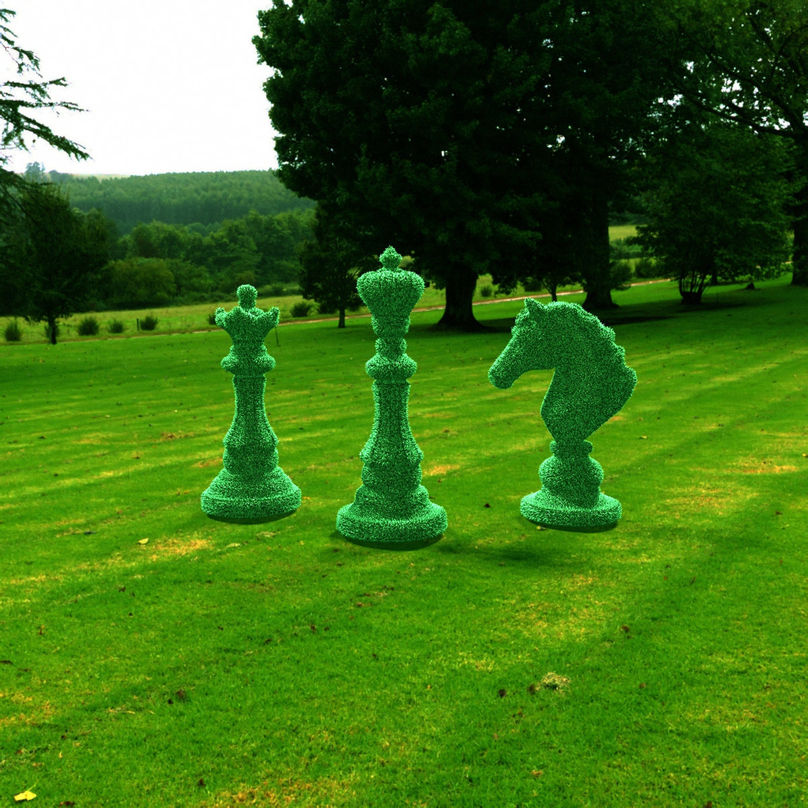 Outdoor Large Chess Pieces Topiary Green Figures Covered in Artificial