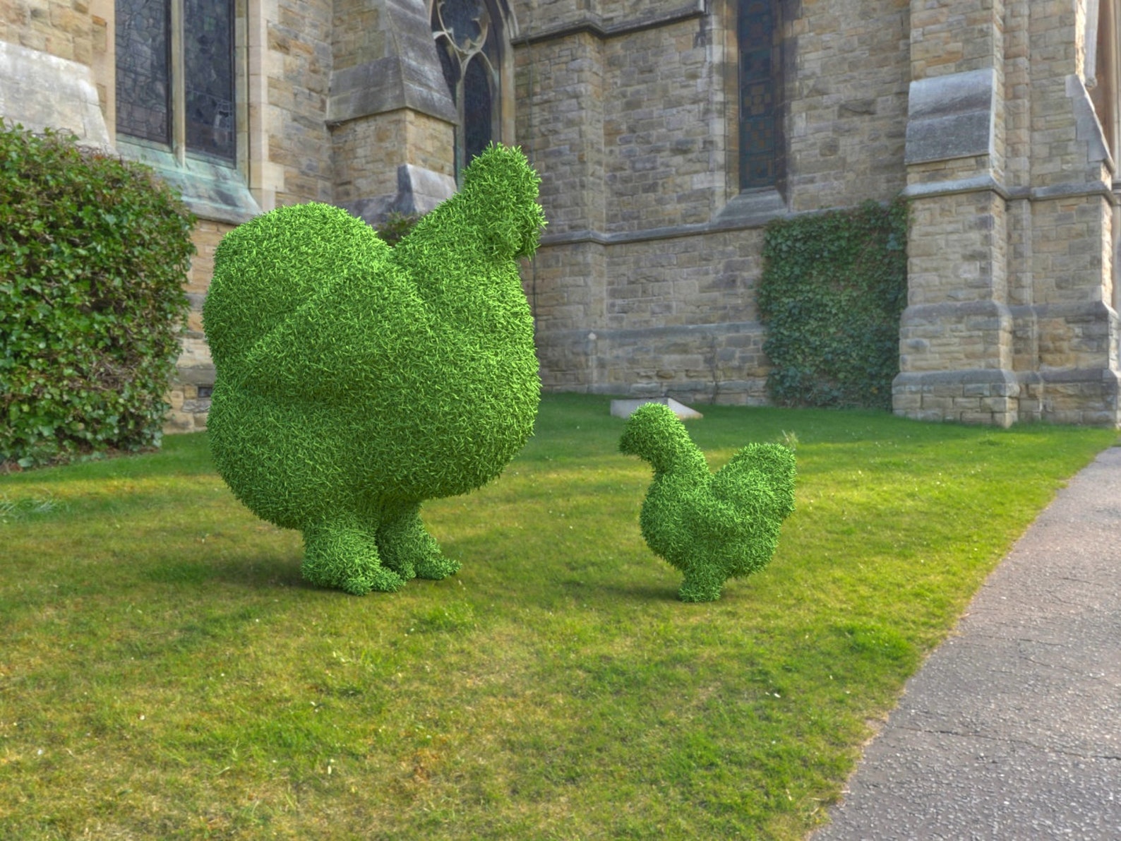 Outdoor Animal Chickens Topiary Green Figures Covered in Artificial