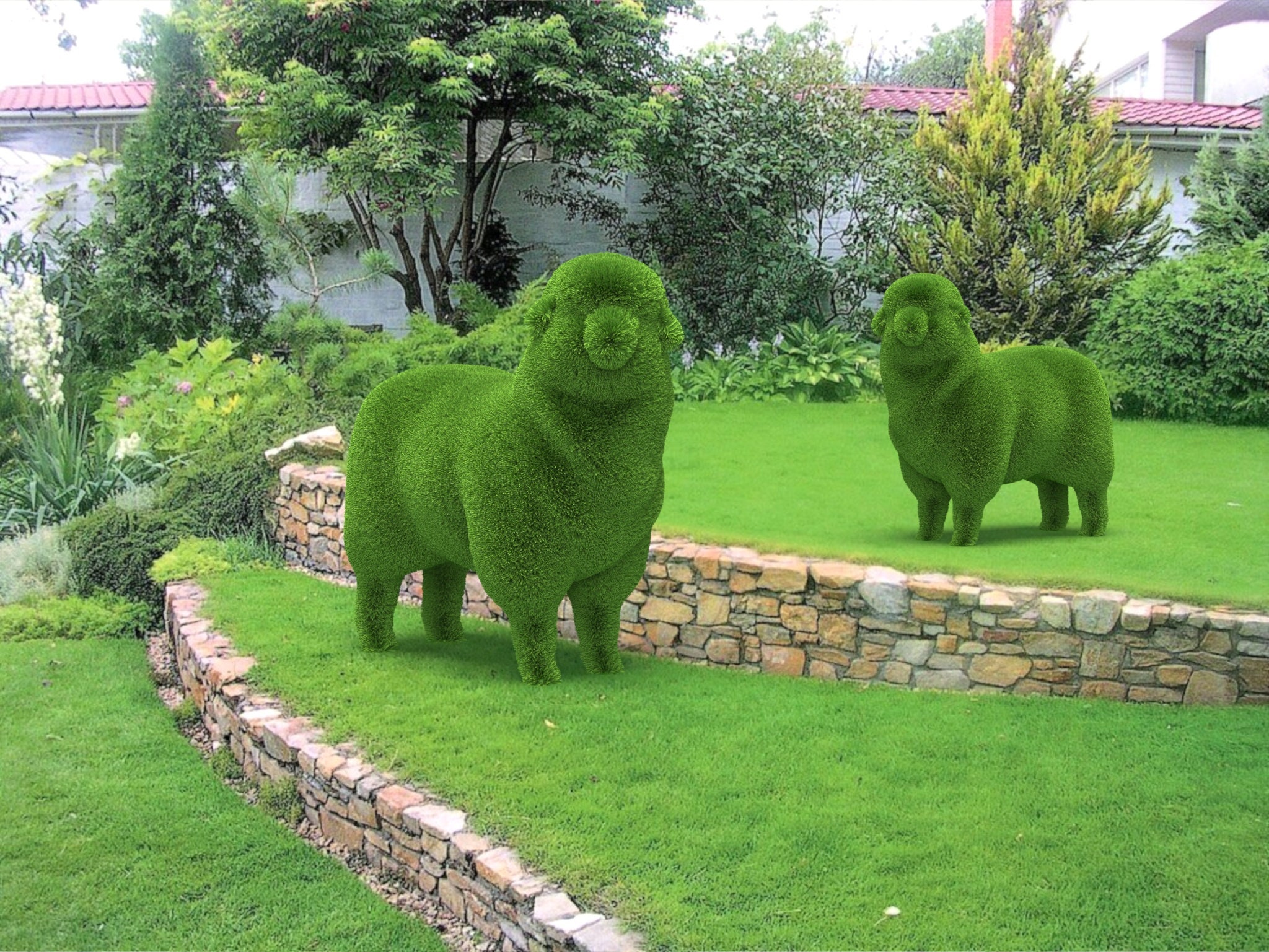  オリーブグリーン 置物 Faux Grass Merino Sheep Garden and Yard Decoration Topiary