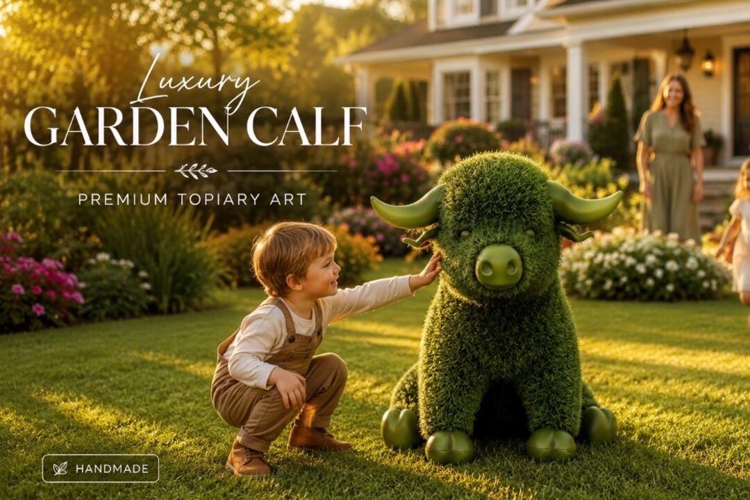 Artificial Grass Calf Topiary – Luxury Farmhouse Garden Decor