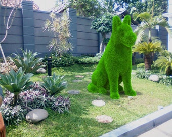 Outdoor Animal German Shepard Dog Topiary Green Figures covered in Artificial Grass great for Home, Gardens or Business