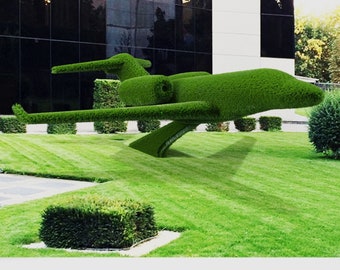 Outdoor Plane, Aeroplane, Jet Topiary Green Figures covered in Artificial Grass Landscaping Sculpture great for Home, Gardens , Business