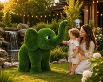 Artificial Grass Baby Elephant Topiary – Cute Outdoor Garden Sculpture for Luxury Landscaping & Playgrounds