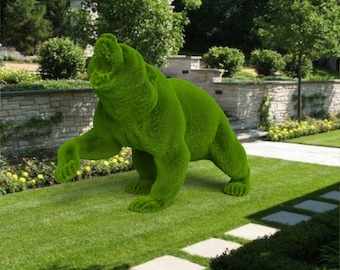 Outdoor Angry Big Bear Topiary Grizzly Roar Green Figures Covered in Artificial Grass great for Home, Gardens or Business