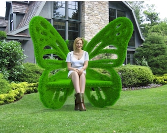 Outdoor Butterfly Bench Topiary Green Figures covered in Artificial Grass great for Home, Gardens or Business