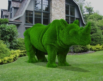 Outdoor Animal Rhino Topiary Green Figures Covered in Artificial Grass Landscaping Sculpture great for Home, Gardens or Business