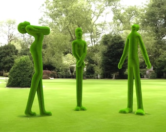 Outdoor Man Yard Decor Synthesizer, Realist, Dreamer Topiary Green Figures covered in Artificial Grass great for Home, Gardens or Business