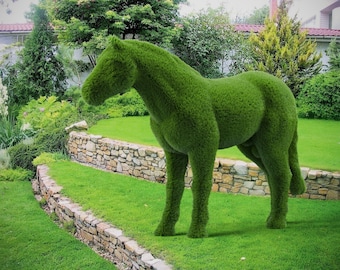 Outdoor Horse Topiary Green Figures Covered in Artificial Grass Landscaping Sculpture great for Home, Gardens or Business