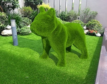 Outdoor Giant French Bulldog Topiary Green Figures covered in Artificial Grass Landscaping Sculpture great for Home, Gardens or Business