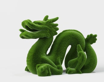 Outdoor Chinese Dragon Topiary Green Figures Covered in Artificial Grass Landscaping Sculpture great for Home, Gardens or Business