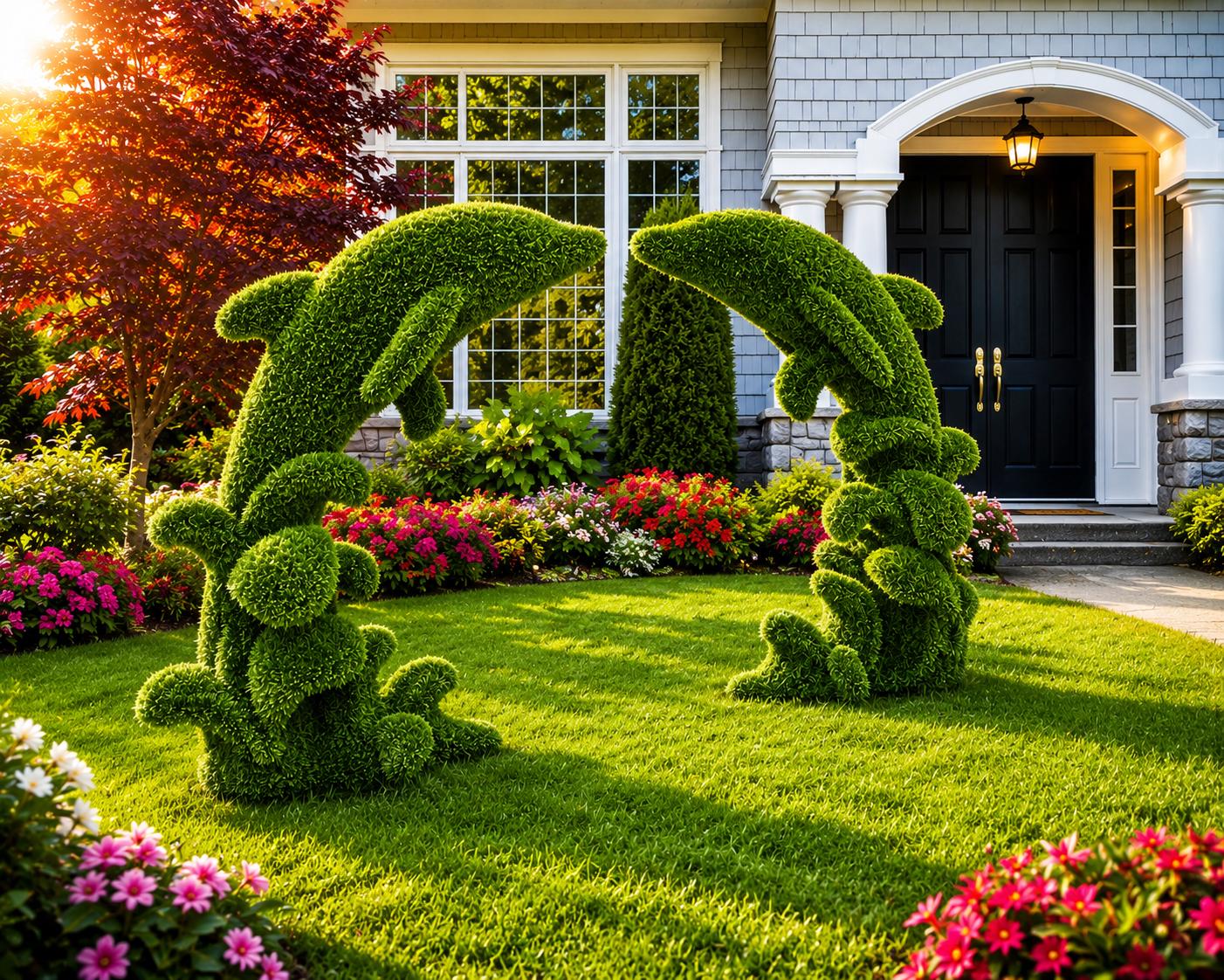 Luxury Dolphin Topiary Pair – Outdoor Artificial Grass Sculptures