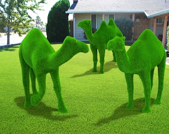 Outdoor Camels Topiary Green Figures covered in Artificial Grass Landscaping Sculpture great for Home, Gardens or Business